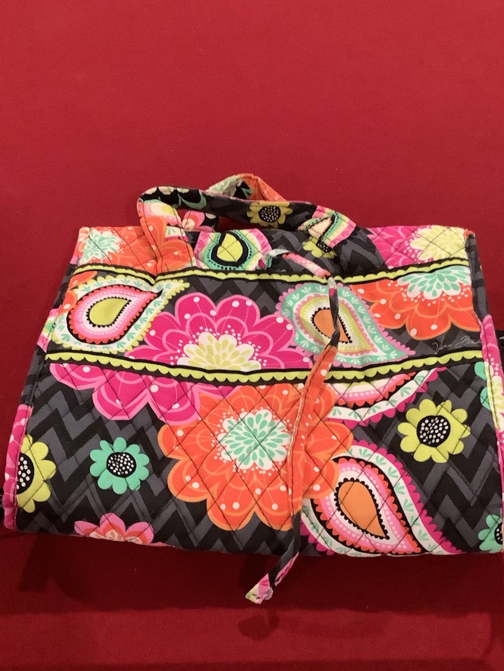 Vera Bradley Quilted Cosmetic Case in Pink, Orange & Black Floral Paisley